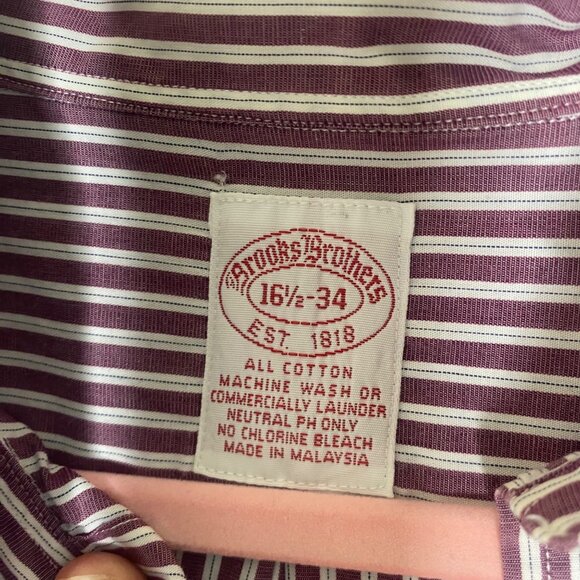 Brooks Brothers Mens Purple & White Striped Button-Up Dress Shirt Size 16.5/34 A - Picture 3 of 7